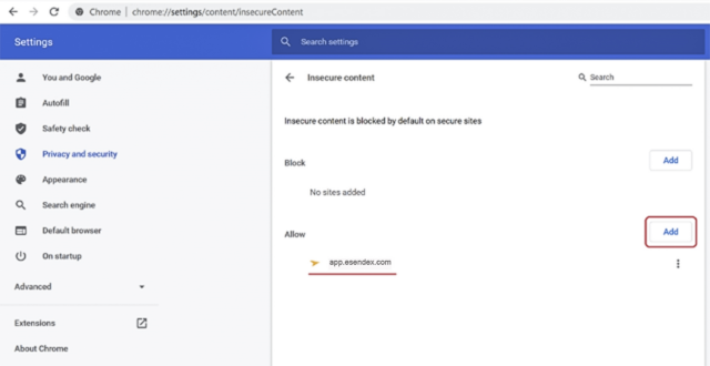 Chrome insecured content esendex 2